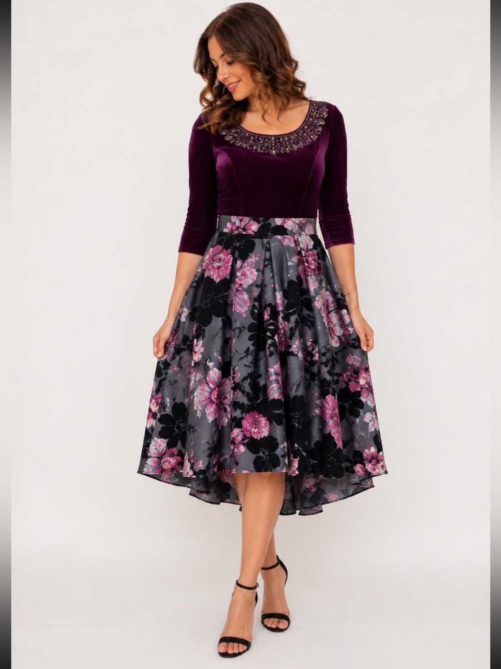 New Price - Midnight Velvet Size 10 Velvet Floral Hi-Low Cocktail Dress